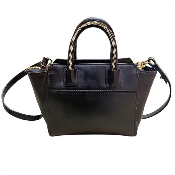 MILLY Black Leather Crossbody Bag With Gold Zipper